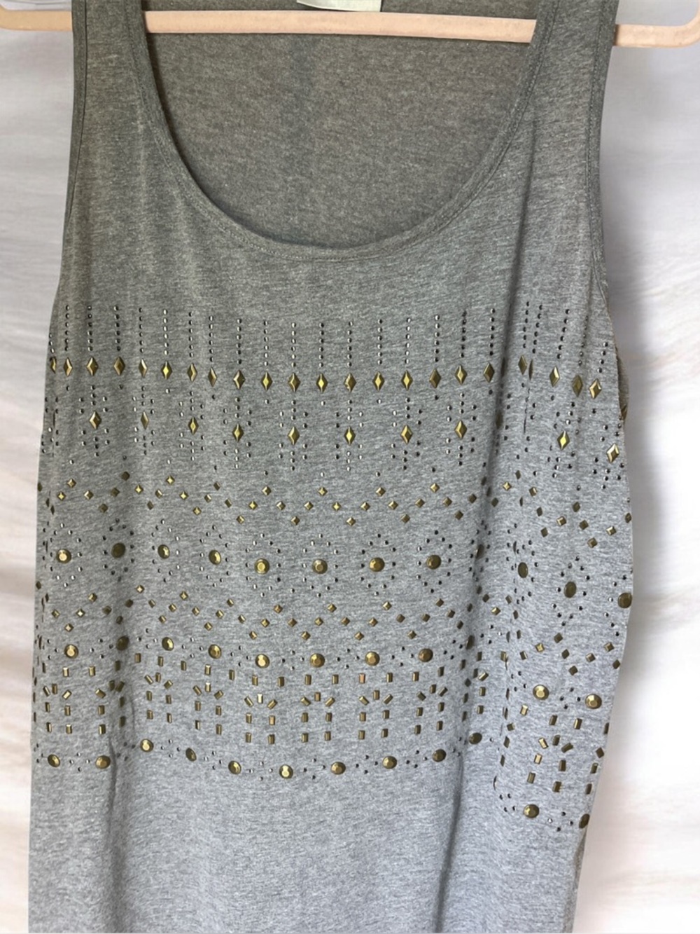 Avenue Gray Sleeveless Tank with Gold Stud Embellishments